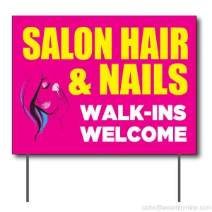 Salon Hair & Nails Walk-Ins Welcome Curbside Sign, 24"w x 18"h, Full Color Double Sided