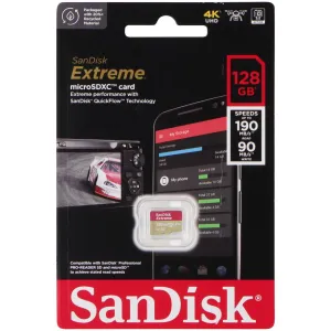 SanDisk Extreme microSDXC Memory Card (128GB) 4K UHD 190MB/s Read/90MB/s Write