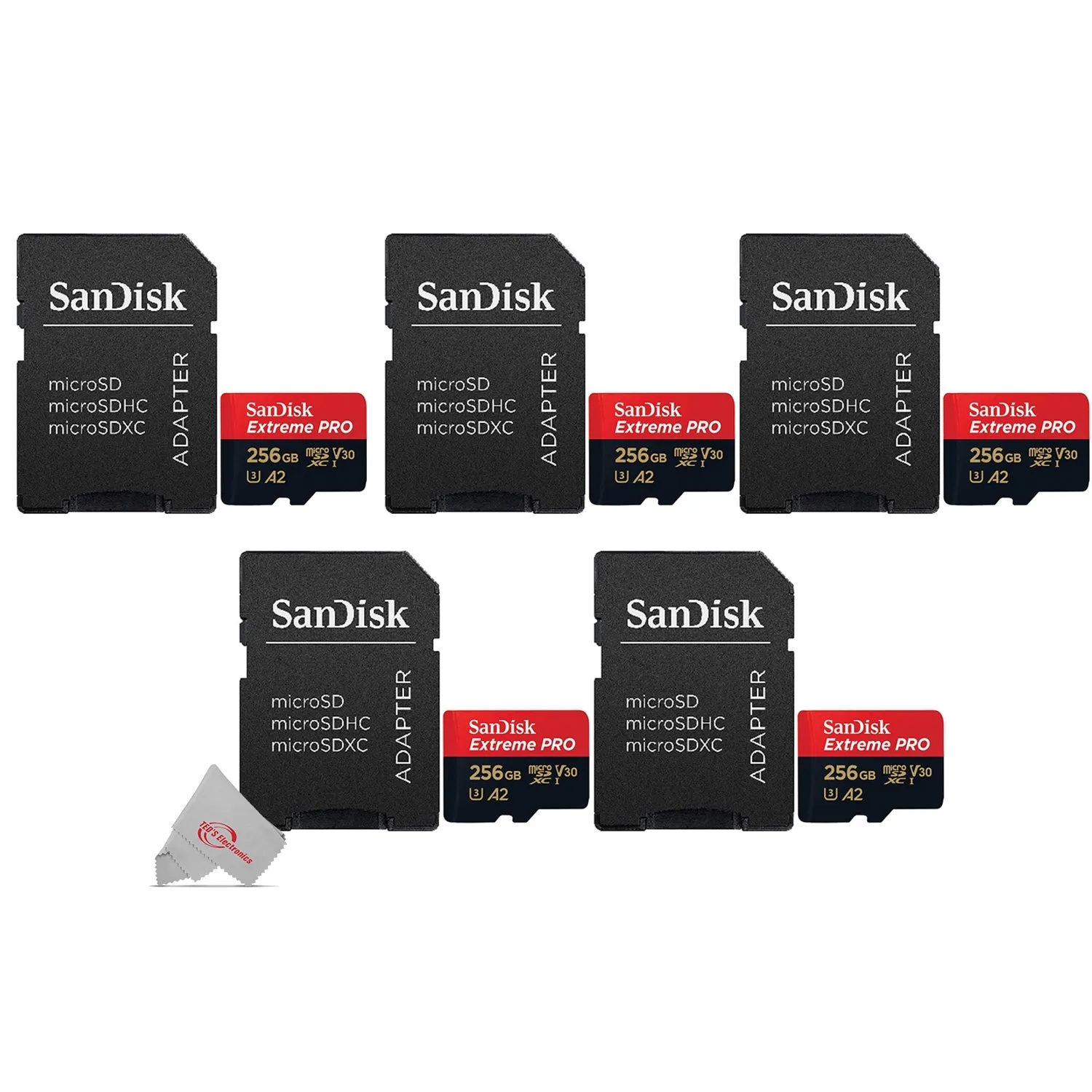 SanDisk Extreme Pro Memory Card 256GB Micro SDXC UHS-I U3 A2 V30 Micro SD Card with Adapter - 5 Pack