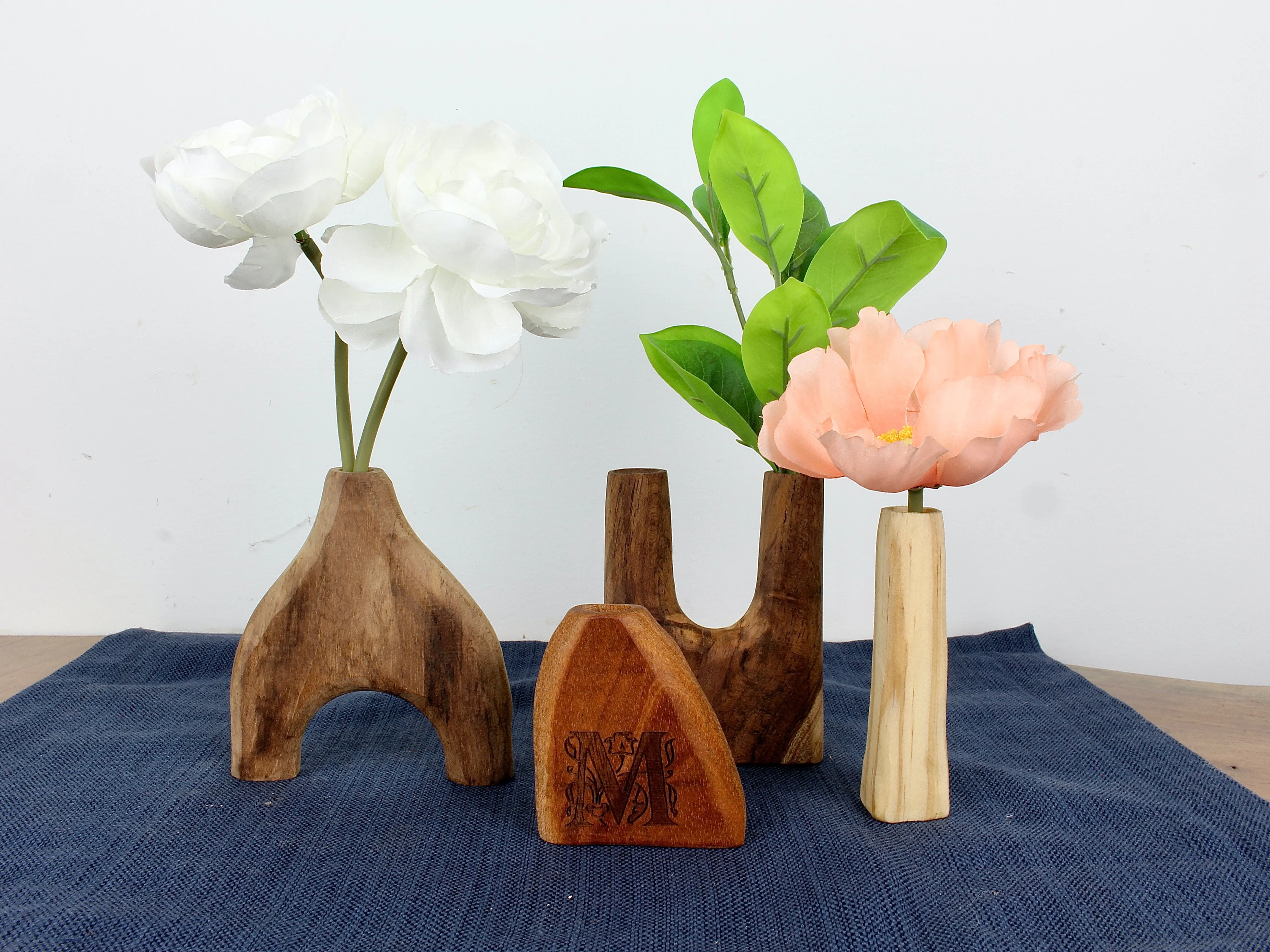 Set of Hand Carved Vases - Monogram Engraving by Tuckahoe Hardwoods