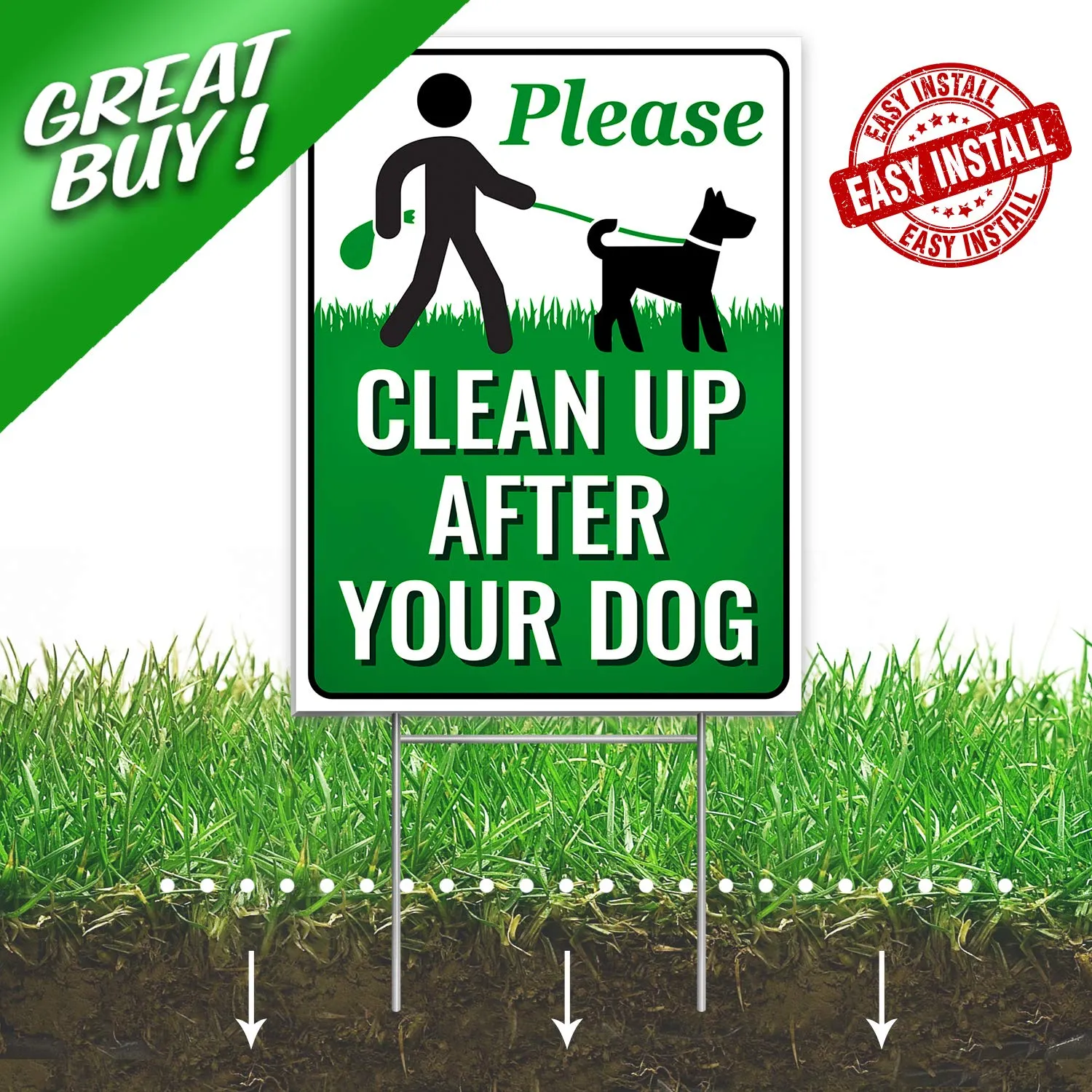 Signs Authority Clean Up After Your Dog 12" X 9" Yard Sign With Metal Wire HStakes