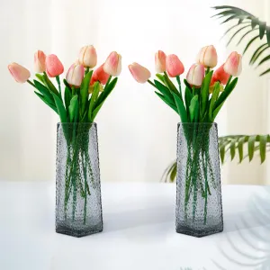 The Better Home Glass Vase for Home Decor (2Pcs- 22cm)|Center Table Decorative Items| Flower Vases for Home Decor| Dining Table Decorative Items| Transparent Flower Vase for Living Room, Office, Grey