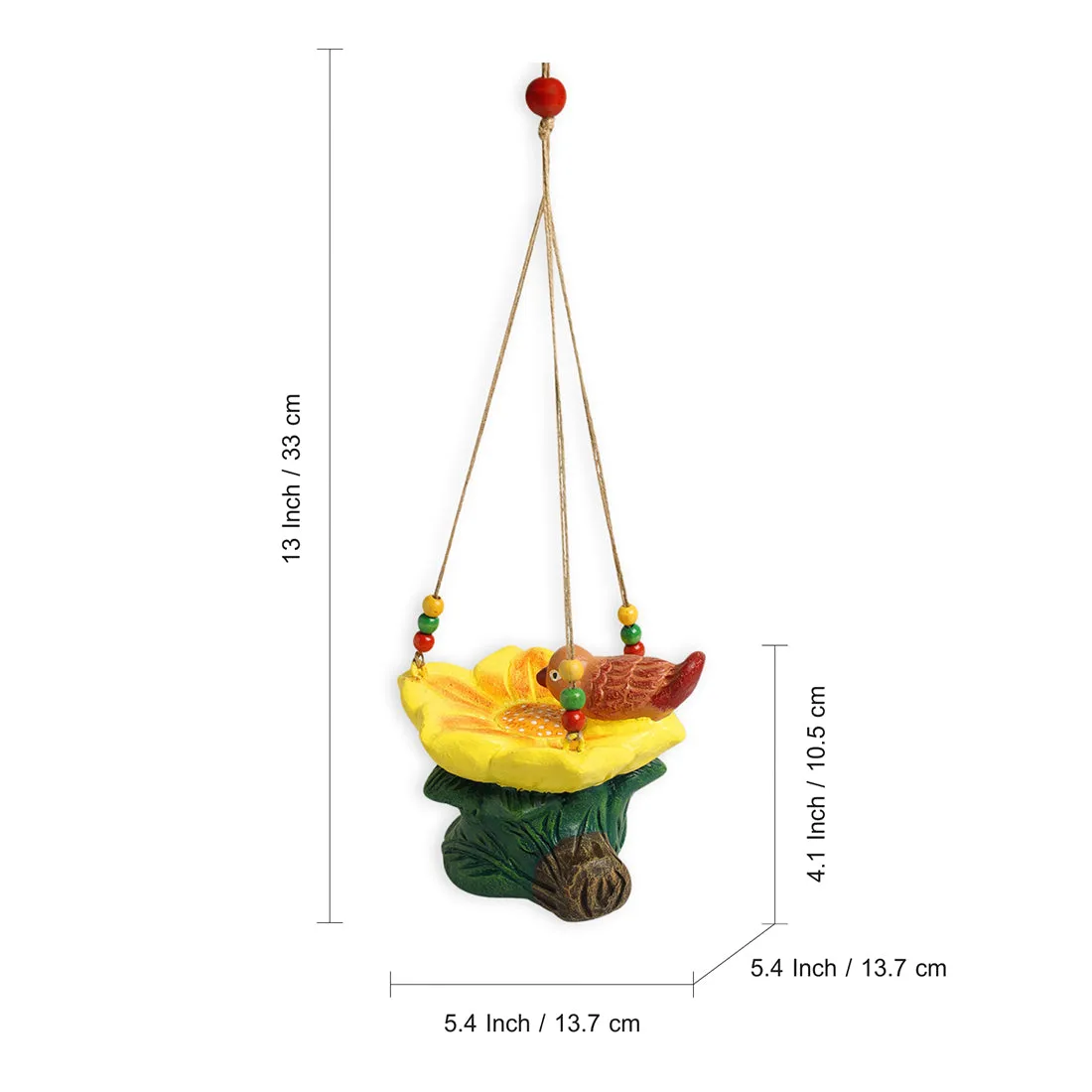 'Thirsty Sparrow' Hand-Painted Terracotta Bird Feeder (10.4 cm, Multicolored)