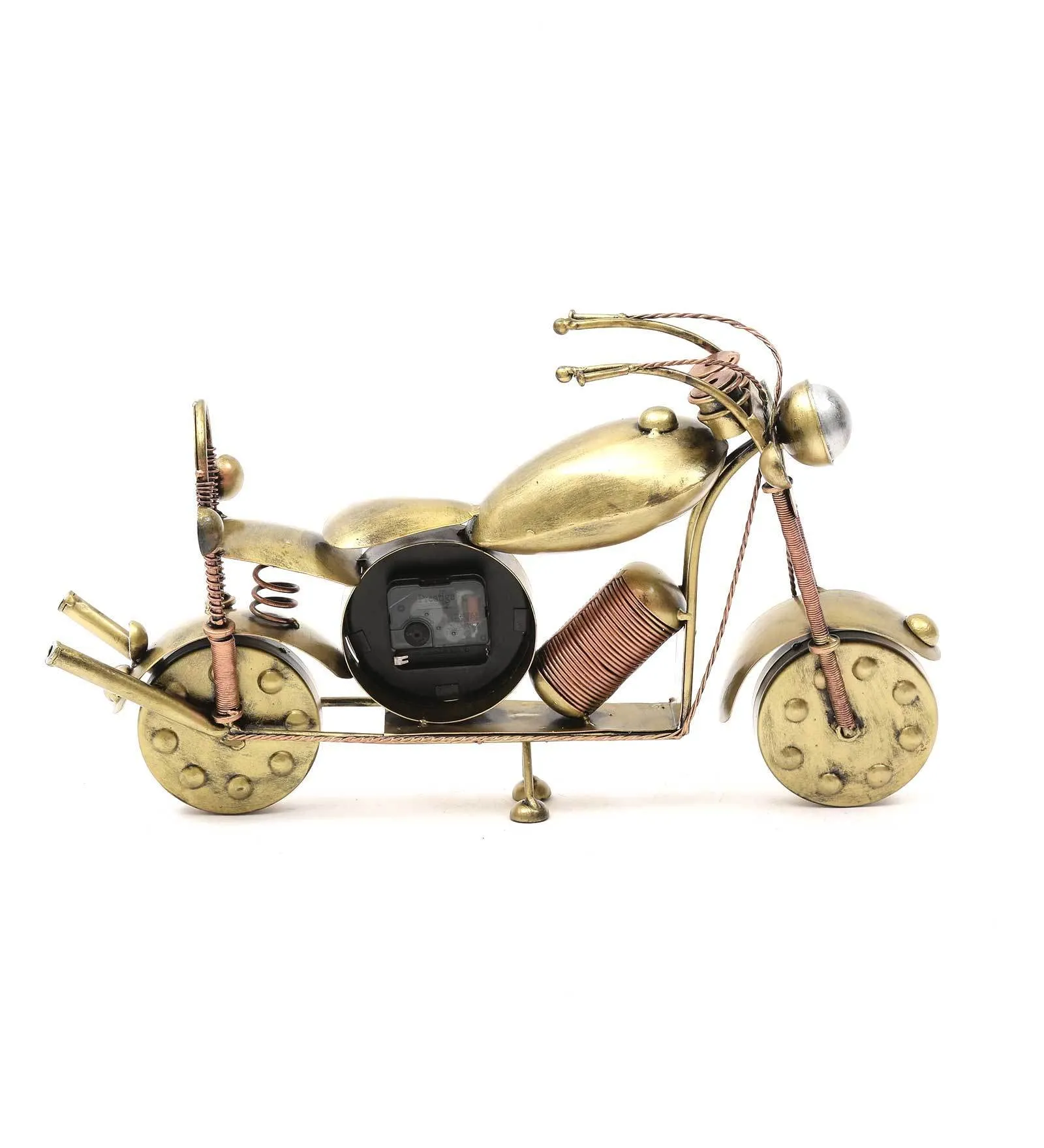 VININGS by M J Creations Presents Iron Metal Bullet Bike Table Decor with Clock/Office Decor/Home Decor in Antique Copper Finish (L: 45.72 cm, W: 15.24 cm, H: 30.48 cm.)