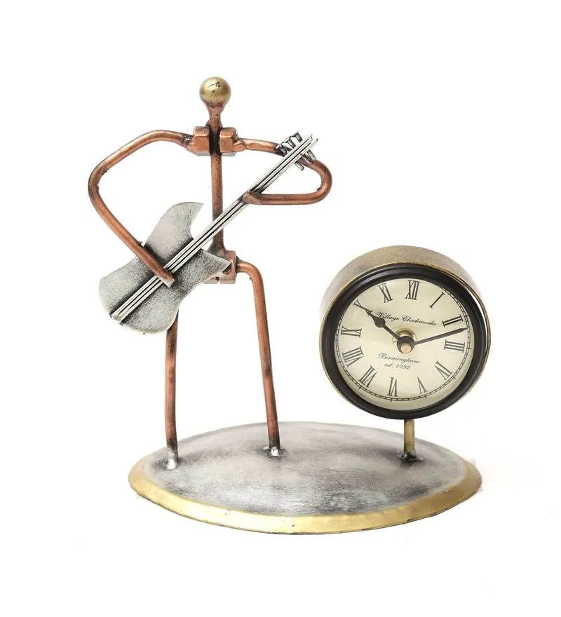 VININGS by M J Creations Presents Iron Table Decor/Office Decor with Clock in Antique Finish (Size:-9"x5"x9" Inches)