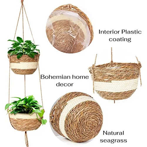 VIVERIE Jute Macrame Plant Hanger Boho Style Hanging Planters for Indoor Plants