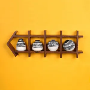 Wall Decor Ladder & 4 White Handcrafted Warli pots (16.5x2x6)