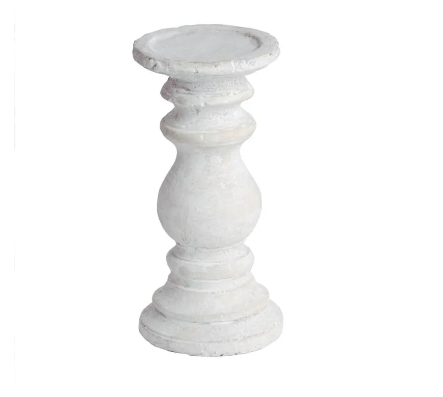 White Stone Pillar Candle Holder- 3 Sizes