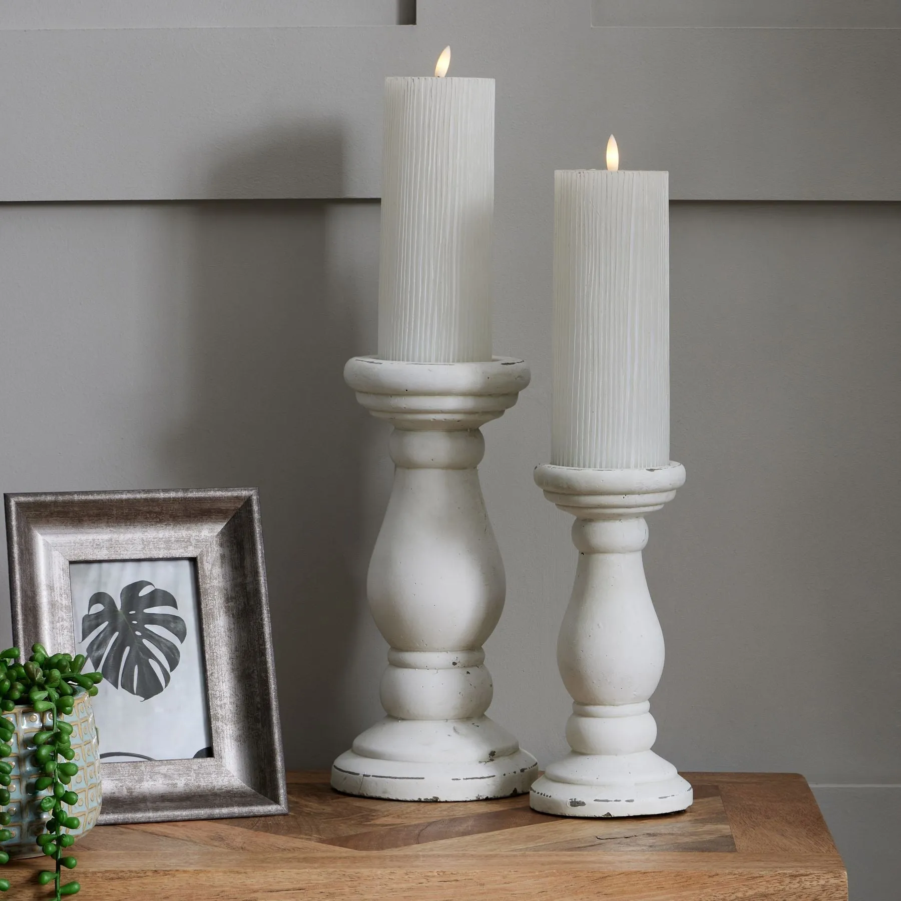 White Stone Pillar Candle Holder- 3 Sizes