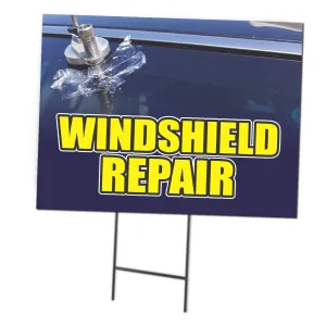 Windshield Repair | Double Sided Sign with Metal Ground Stakes; 24"w x 18"h