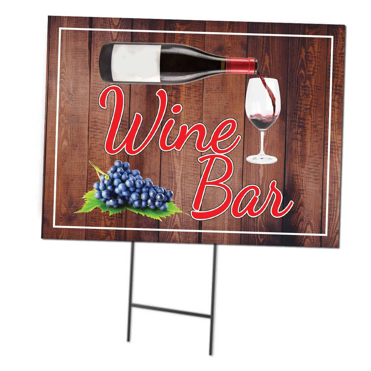 Wine Bar | Double Sided Sign with Metal Ground Stakes; 24"w x 18"h