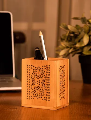 Wooden Jaali Rectangular Pen Stand