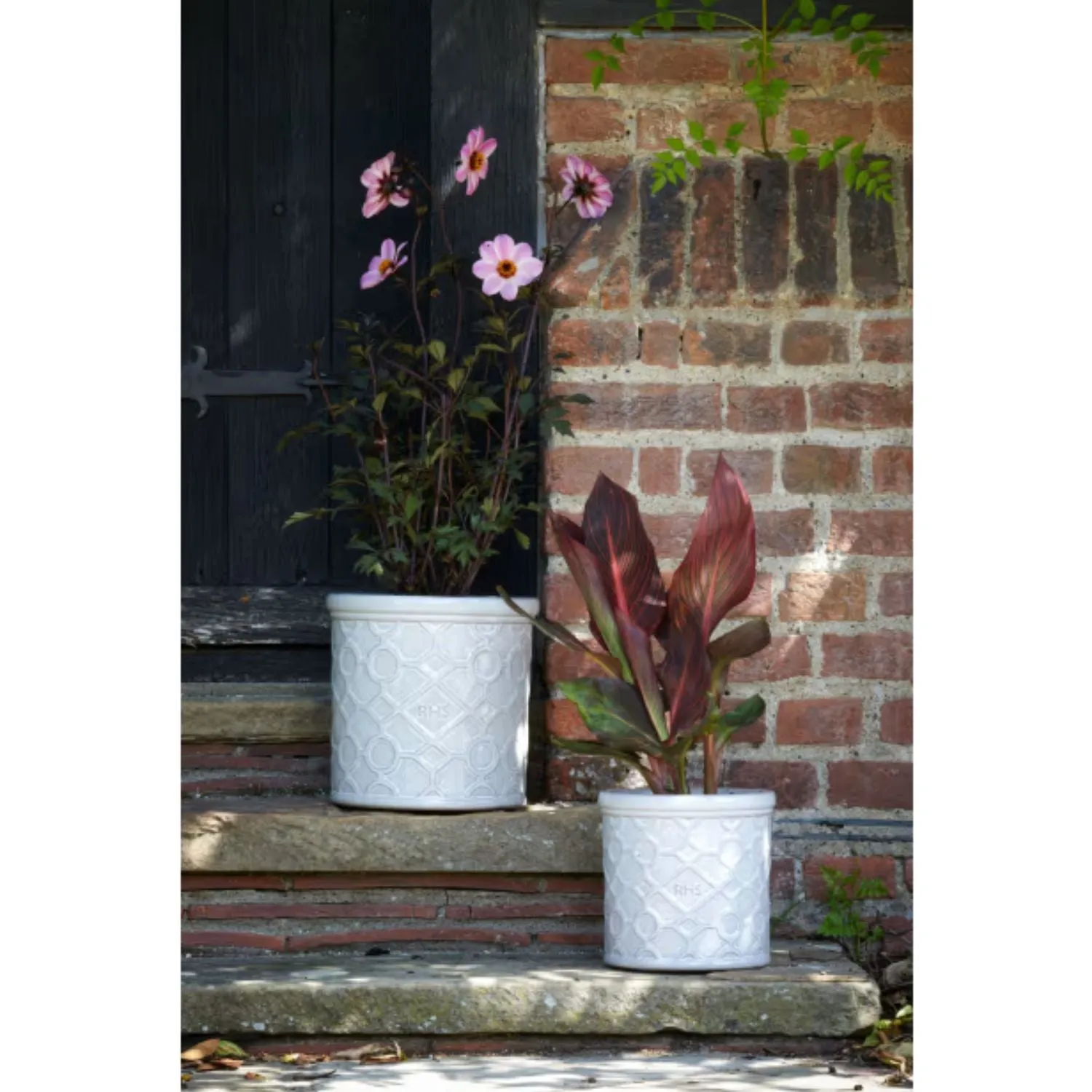 Woodlodge 24cm White RHS Cylinder Lattice Glazed Pot